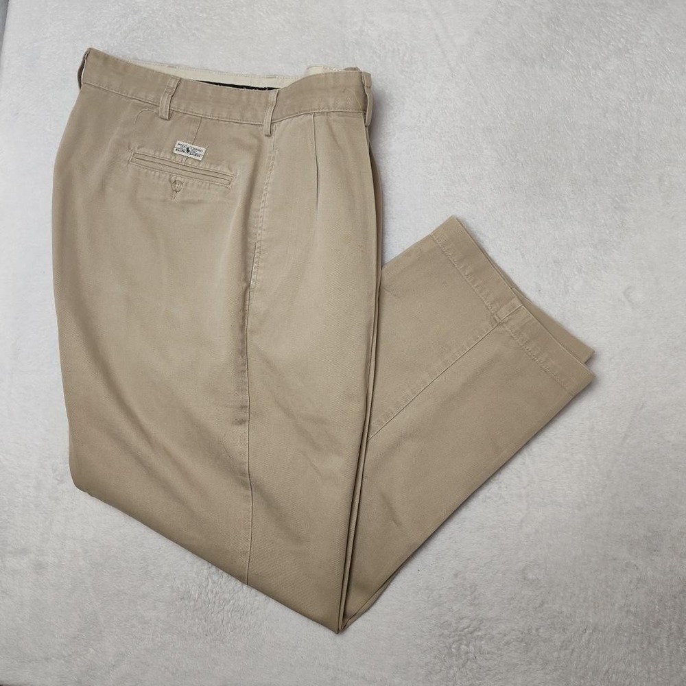 Vintage Polo Ralph Lauren Pants Mens 35x30 Beige 90s Chino Classic Pleated USA